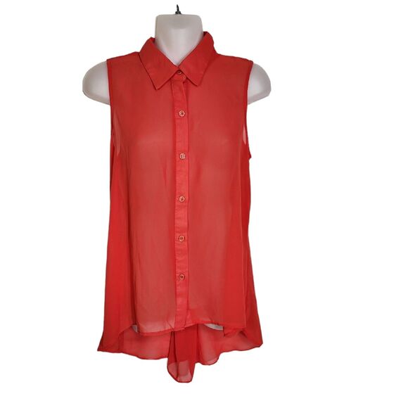 Sans Souci Womens Tank Top Blouse Size Small Sheer Button Up Sleeveless Hi Low - Picture 1 of 8